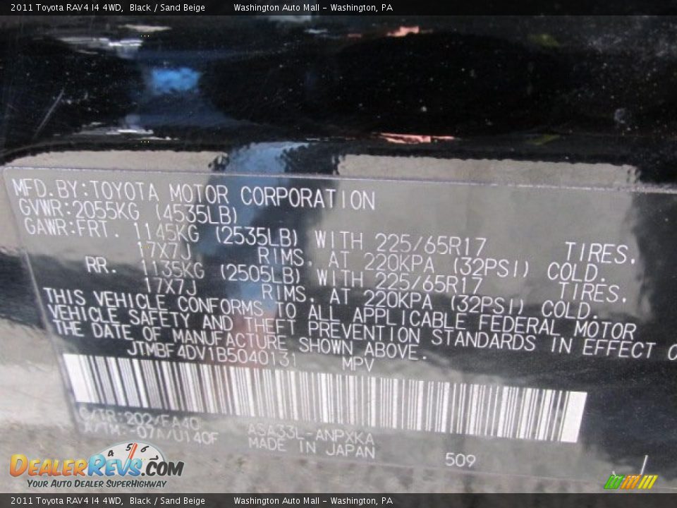 2011 Toyota RAV4 I4 4WD Black / Sand Beige Photo #19