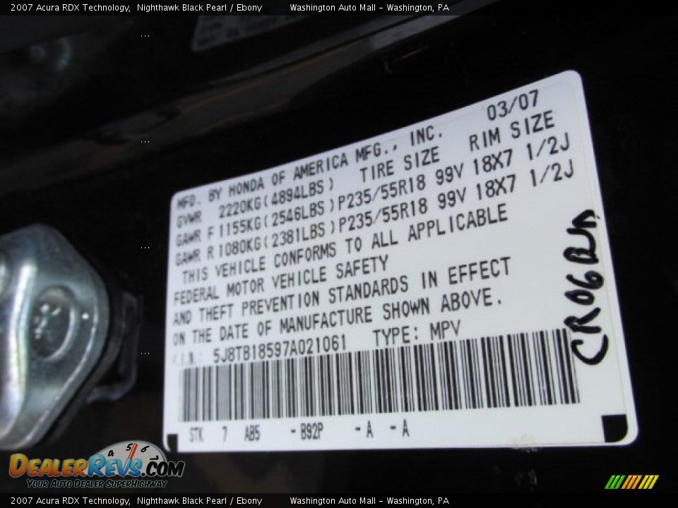 2007 Acura RDX Technology Nighthawk Black Pearl / Ebony Photo #20