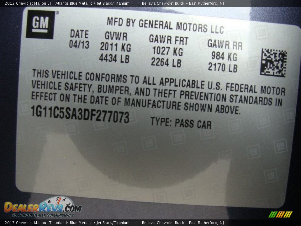 2013 Chevrolet Malibu LT Atlantis Blue Metallic / Jet Black/Titanium Photo #15