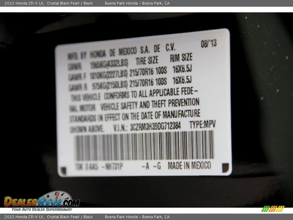 2013 Honda CR-V LX Crystal Black Pearl / Black Photo #19