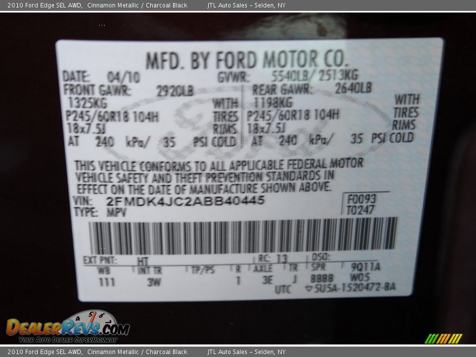 2010 Ford Edge SEL AWD Cinnamon Metallic / Charcoal Black Photo #20