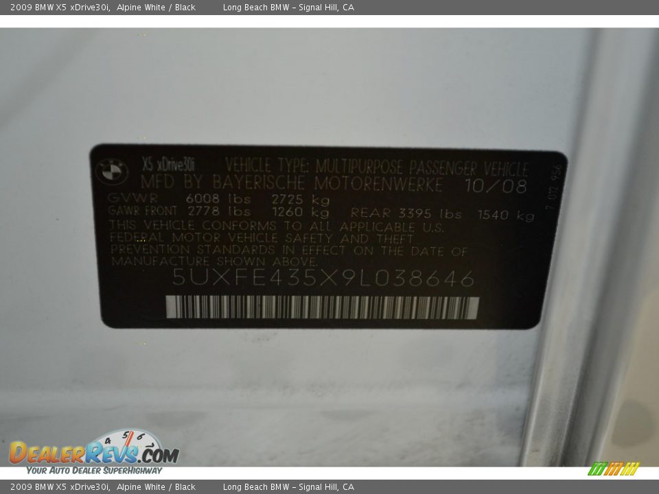 2009 BMW X5 xDrive30i Alpine White / Black Photo #11