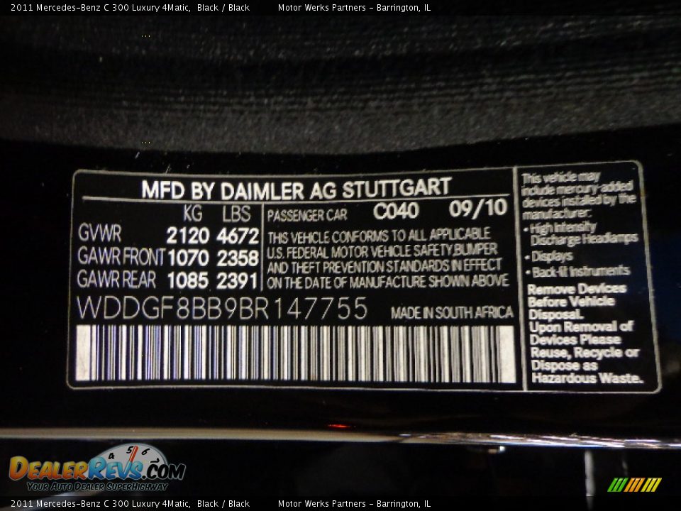 2011 Mercedes-Benz C 300 Luxury 4Matic Black / Black Photo #17