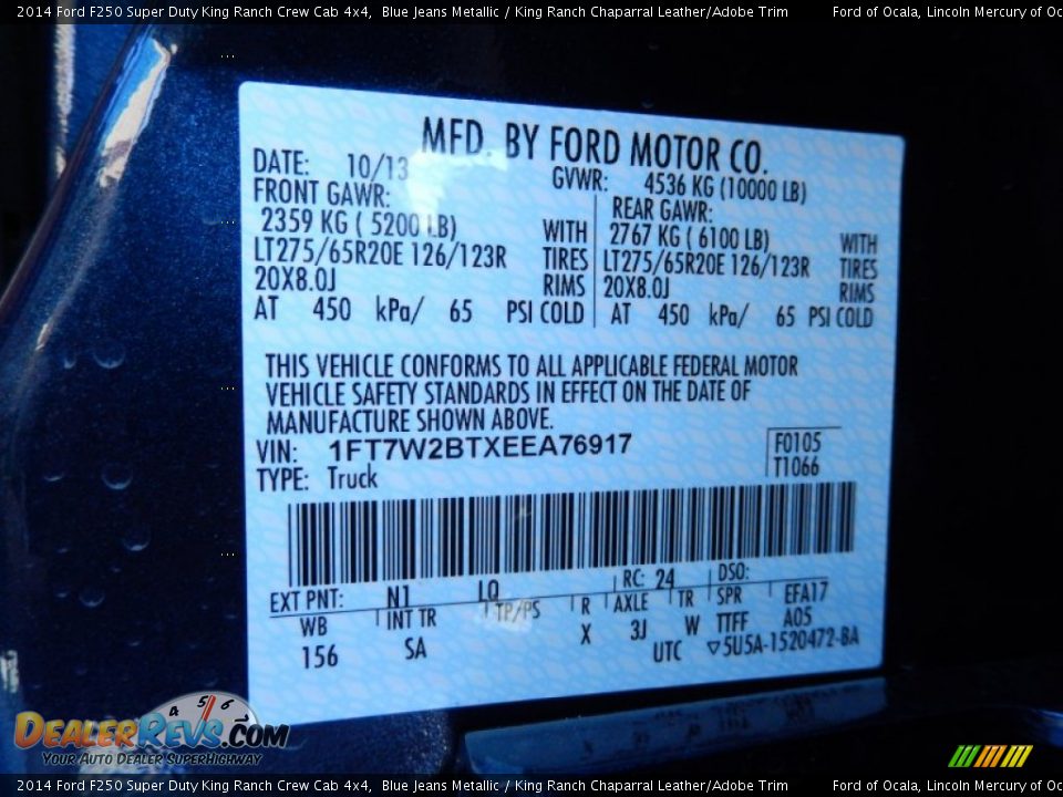 2014 Ford F250 Super Duty King Ranch Crew Cab 4x4 Blue Jeans Metallic / King Ranch Chaparral Leather/Adobe Trim Photo #12