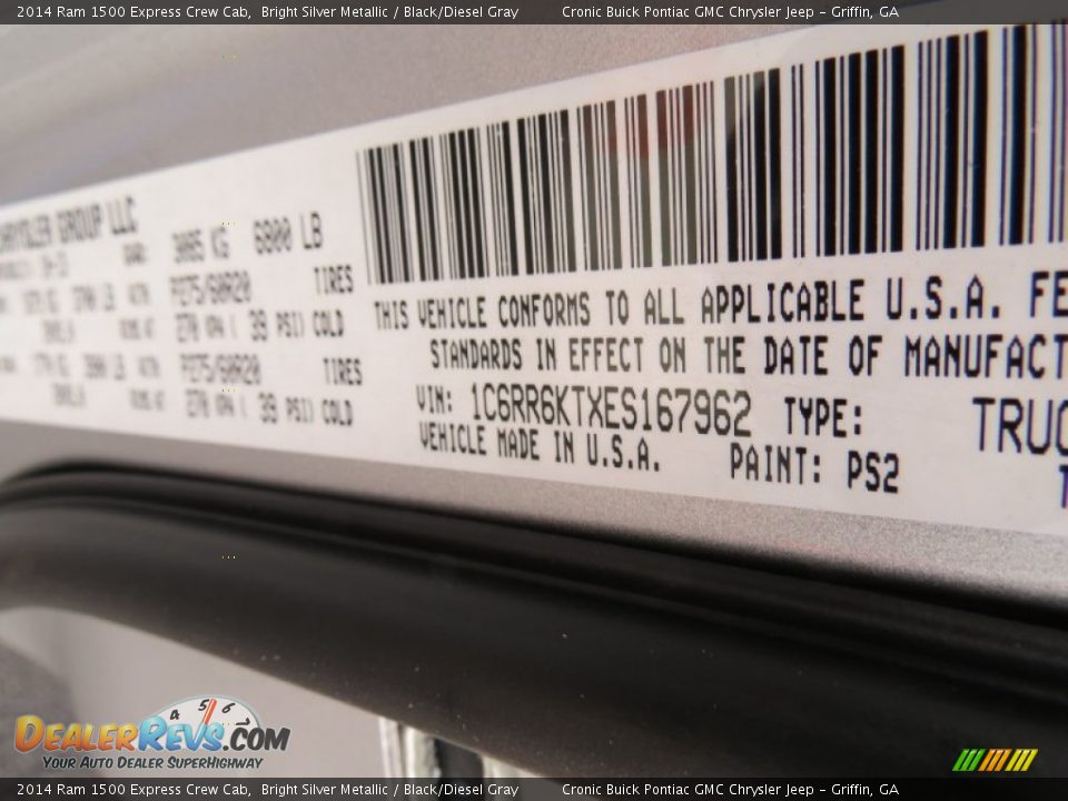 2014 Ram 1500 Express Crew Cab Bright Silver Metallic / Black/Diesel Gray Photo #18