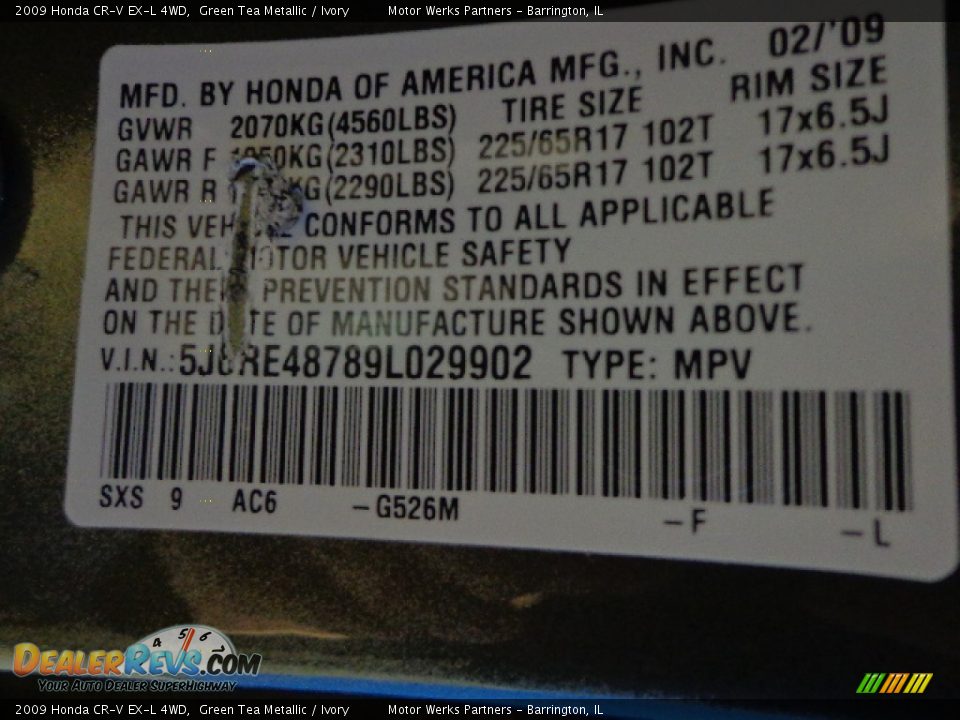 2009 Honda CR-V EX-L 4WD Green Tea Metallic / Ivory Photo #19
