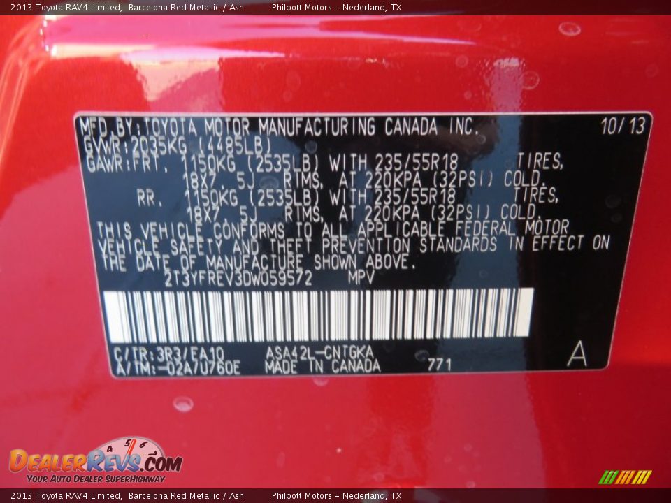 2013 Toyota RAV4 Limited Barcelona Red Metallic / Ash Photo #36