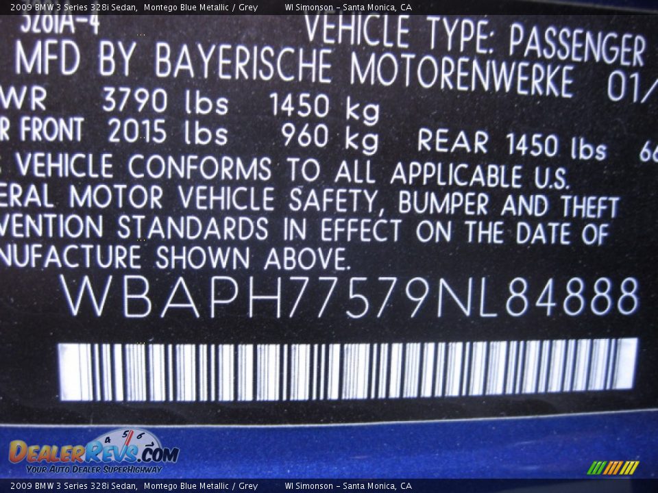 2009 BMW 3 Series 328i Sedan Montego Blue Metallic / Grey Photo #26