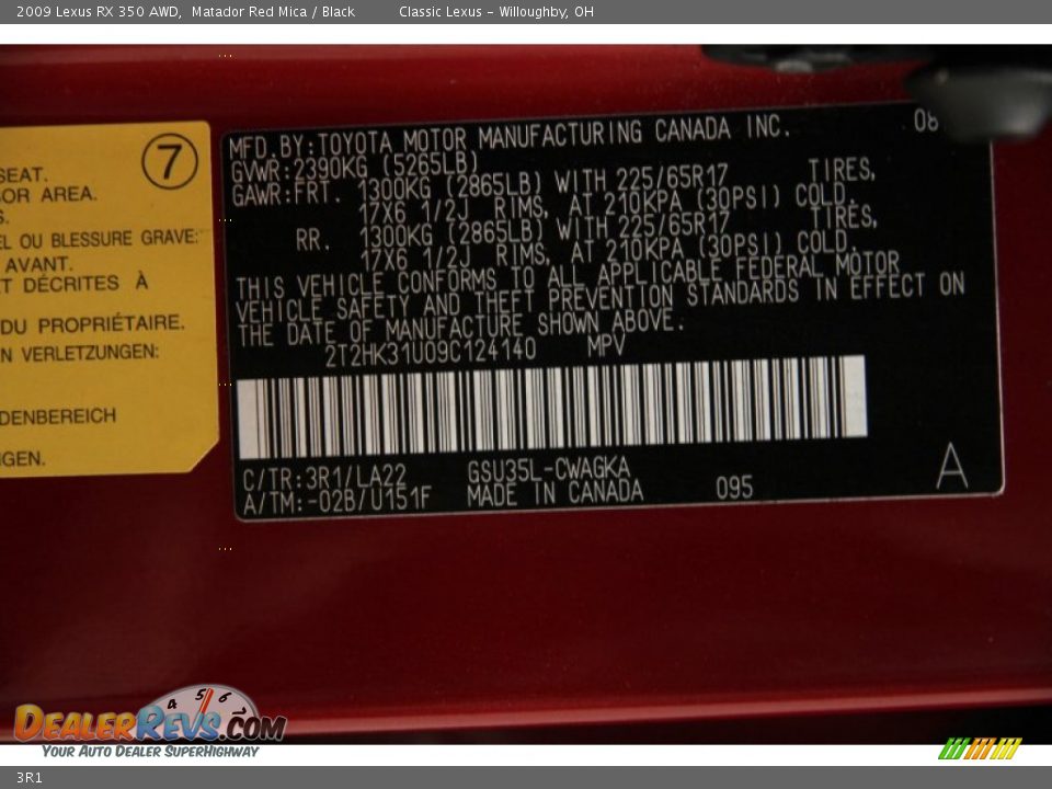 Lexus Color Code 3R1 Matador Red Mica