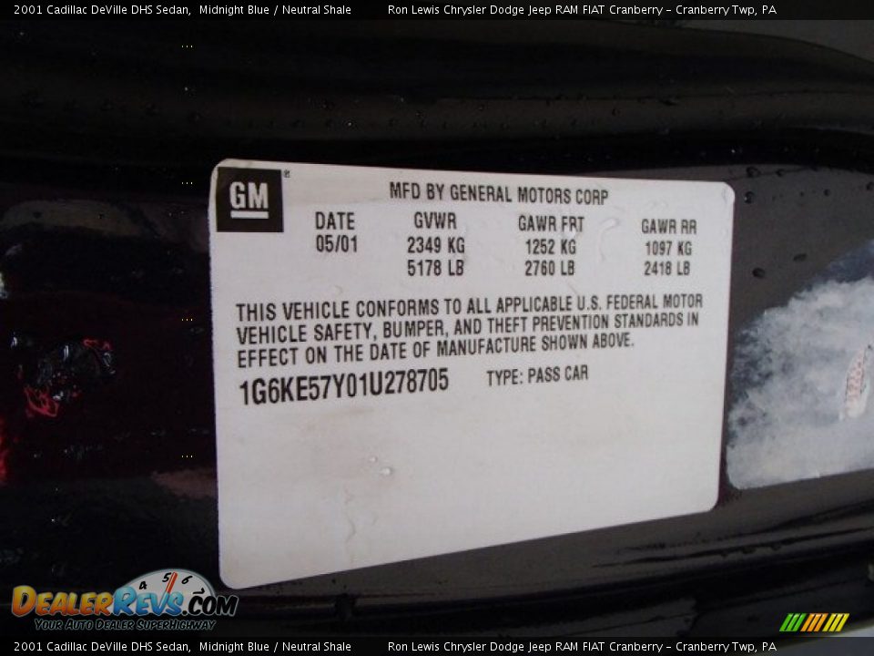 2001 Cadillac DeVille DHS Sedan Midnight Blue / Neutral Shale Photo #20