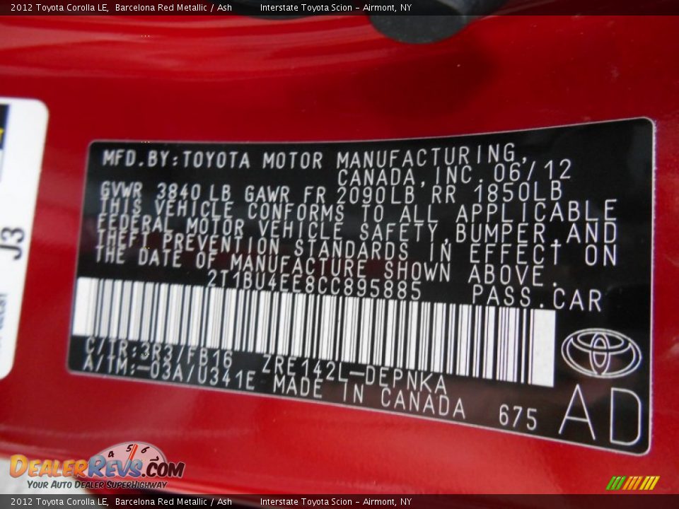 2012 Toyota Corolla LE Barcelona Red Metallic / Ash Photo #26