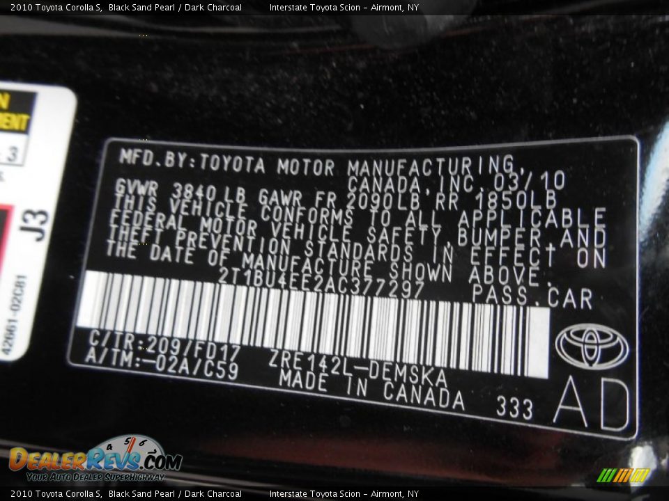 2010 Toyota Corolla S Black Sand Pearl / Dark Charcoal Photo #27