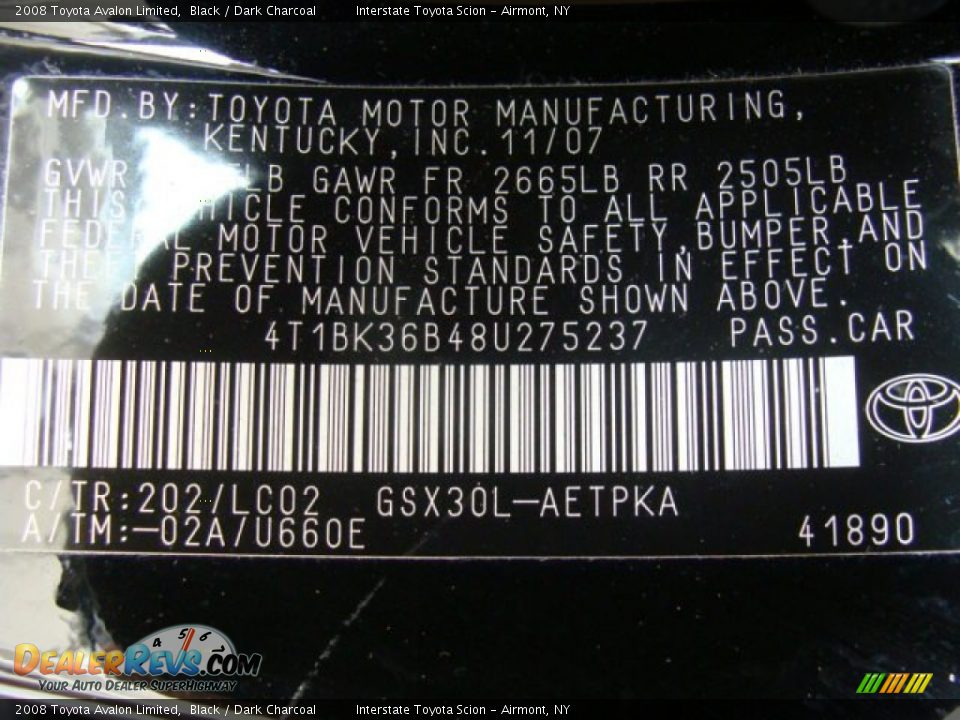 2008 Toyota Avalon Limited Black / Dark Charcoal Photo #27