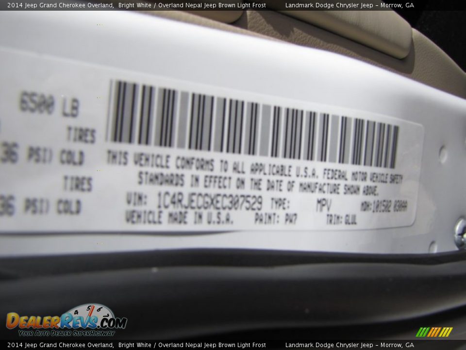 2014 Jeep Grand Cherokee Overland Bright White / Overland Nepal Jeep Brown Light Frost Photo #11