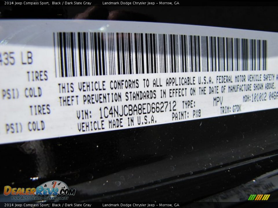 2014 Jeep Compass Sport Black / Dark Slate Gray Photo #10