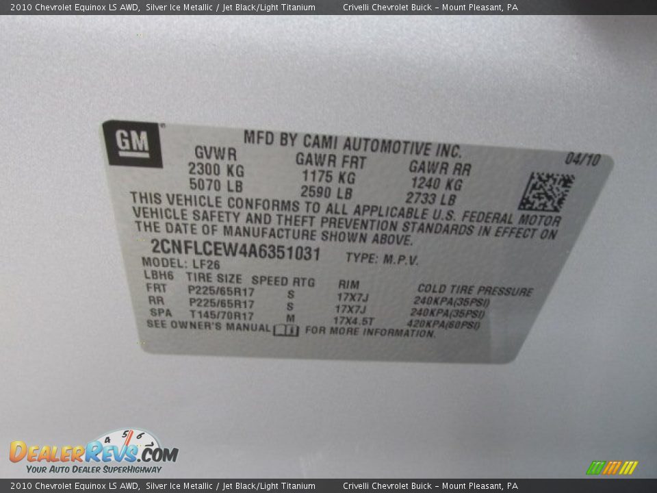 2010 Chevrolet Equinox LS AWD Silver Ice Metallic / Jet Black/Light Titanium Photo #28