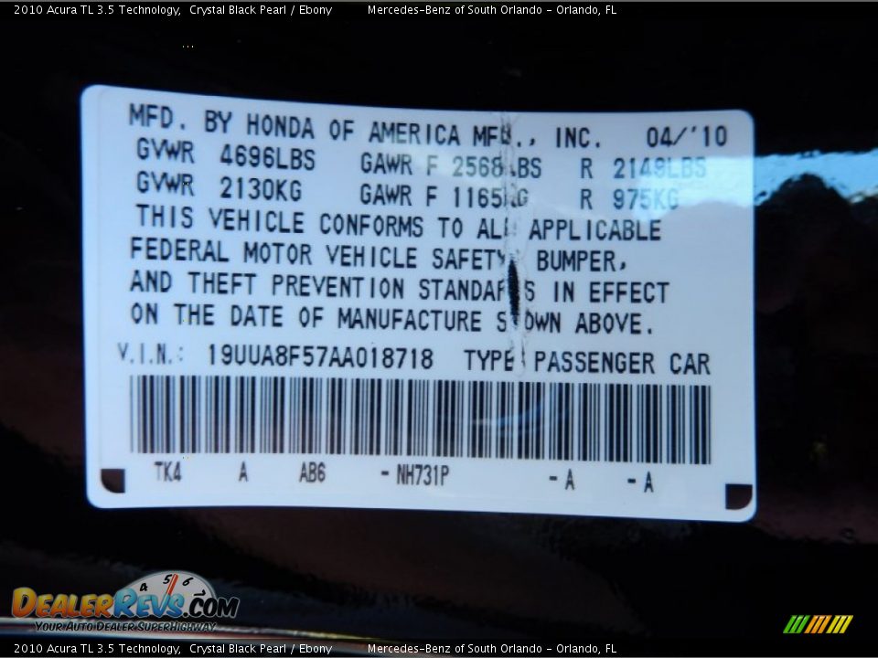 2010 Acura TL 3.5 Technology Crystal Black Pearl / Ebony Photo #29