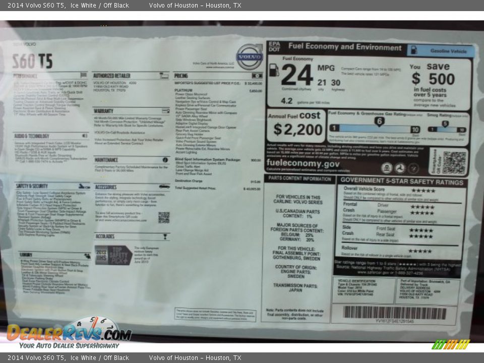 2014 Volvo S60 T5 Ice White / Off Black Photo #31