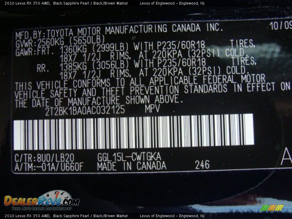 2010 Lexus RX 350 AWD Black Sapphire Pearl / Black/Brown Walnut Photo #24