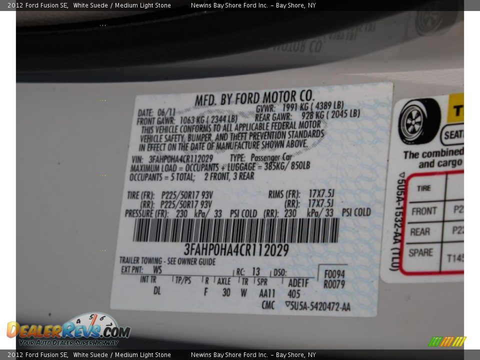 2012 Ford Fusion SE White Suede / Medium Light Stone Photo #15