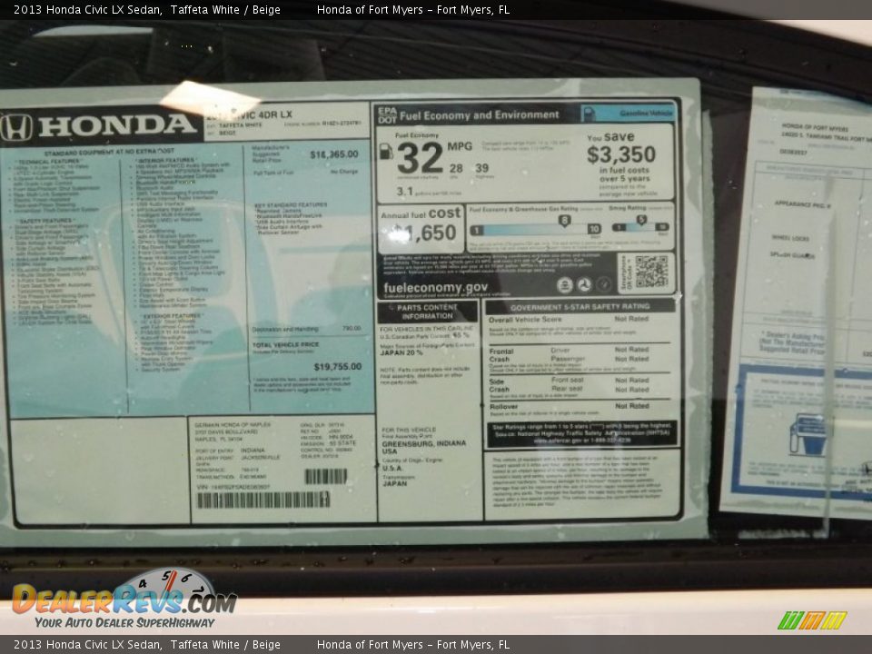 2013 Honda Civic LX Sedan Taffeta White / Beige Photo #9