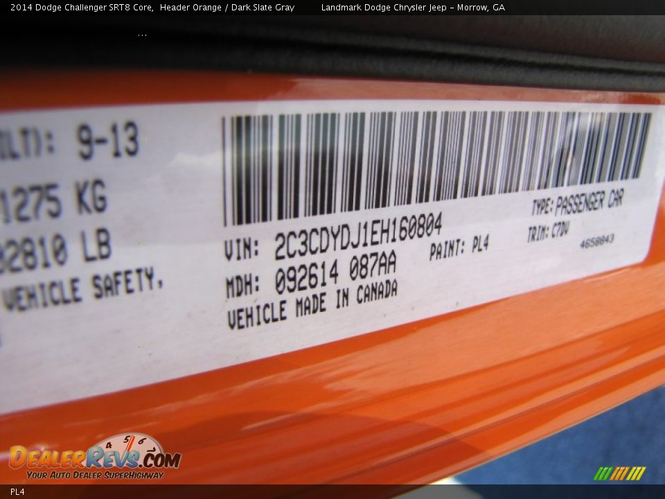 Dodge Color Code PL4 Header Orange