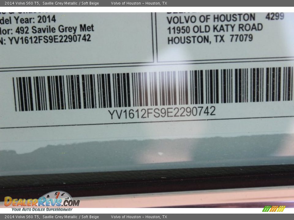 2014 Volvo S60 T5 Saville Grey Metallic / Soft Beige Photo #36