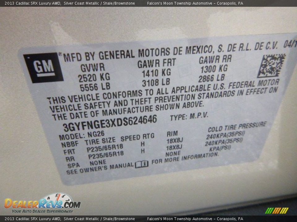 2013 Cadillac SRX Luxury AWD Silver Coast Metallic / Shale/Brownstone Photo #23