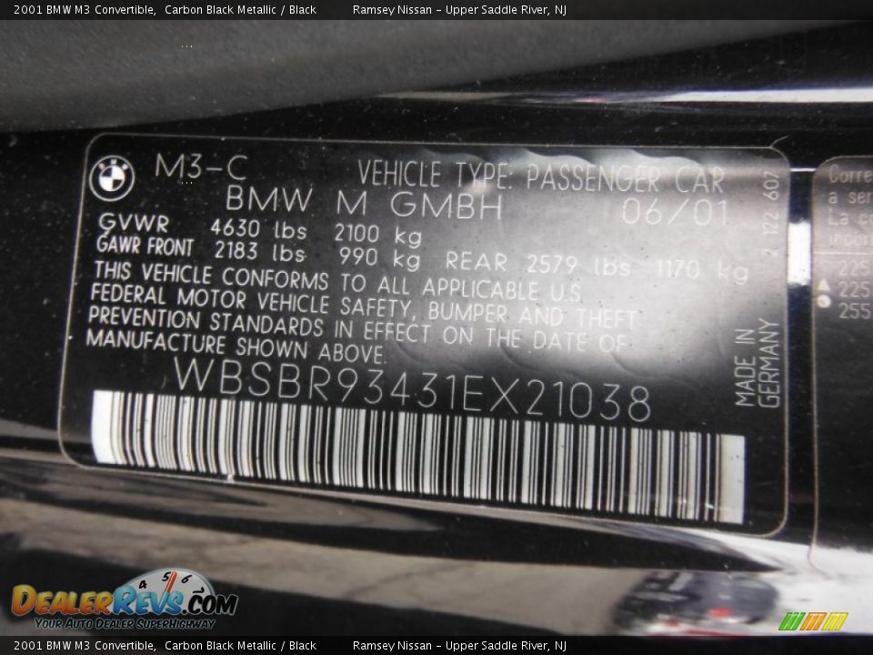 2001 BMW M3 Convertible Carbon Black Metallic / Black Photo #28