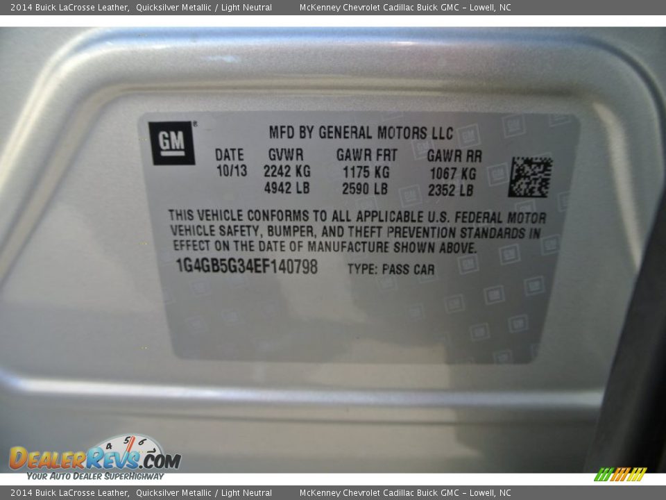 2014 Buick LaCrosse Leather Quicksilver Metallic / Light Neutral Photo #7