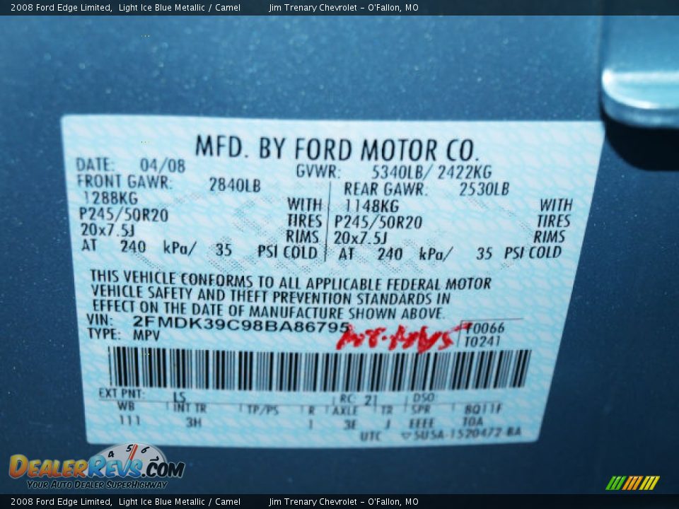 2008 Ford Edge Limited Light Ice Blue Metallic / Camel Photo #17