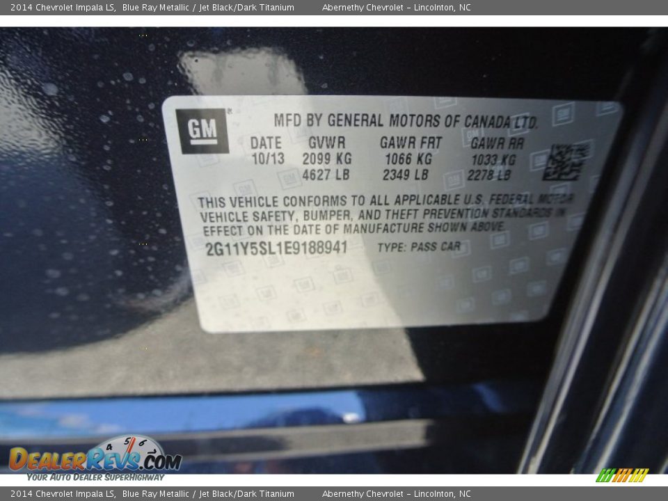 2014 Chevrolet Impala LS Blue Ray Metallic / Jet Black/Dark Titanium Photo #7