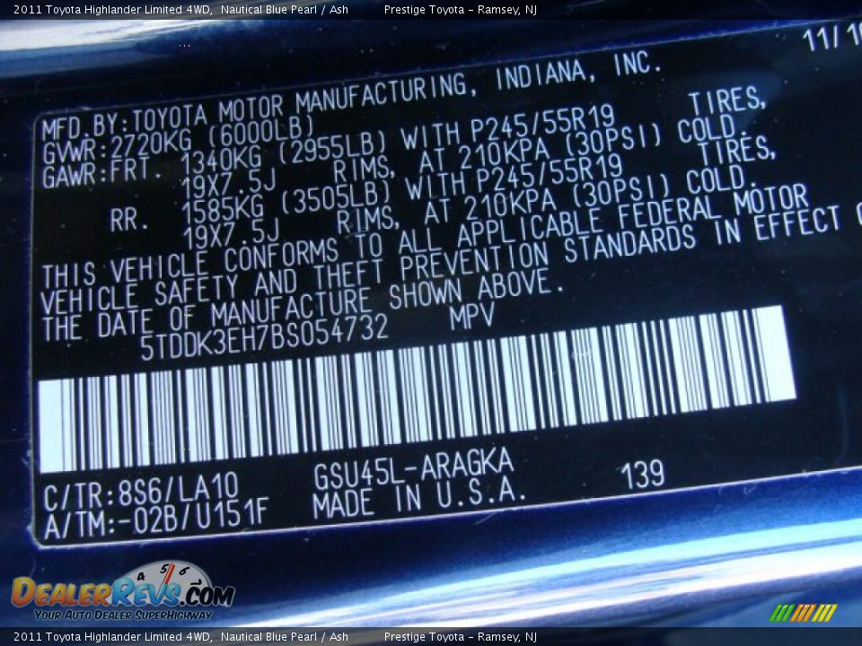 2011 Toyota Highlander Limited 4WD Nautical Blue Pearl / Ash Photo #15