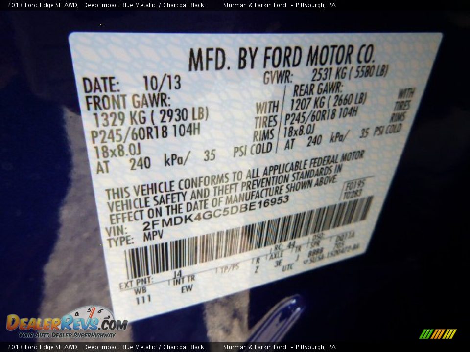 2013 Ford Edge SE AWD Deep Impact Blue Metallic / Charcoal Black Photo #14