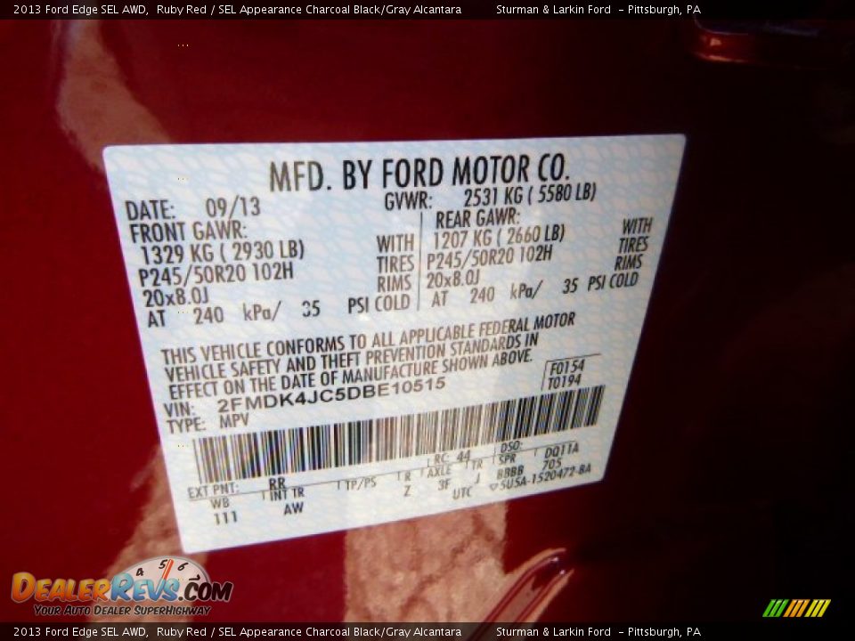 2013 Ford Edge SEL AWD Ruby Red / SEL Appearance Charcoal Black/Gray Alcantara Photo #14