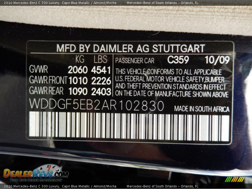 2010 Mercedes-Benz C 300 Luxury Capri Blue Metallic / Almond/Mocha Photo #27