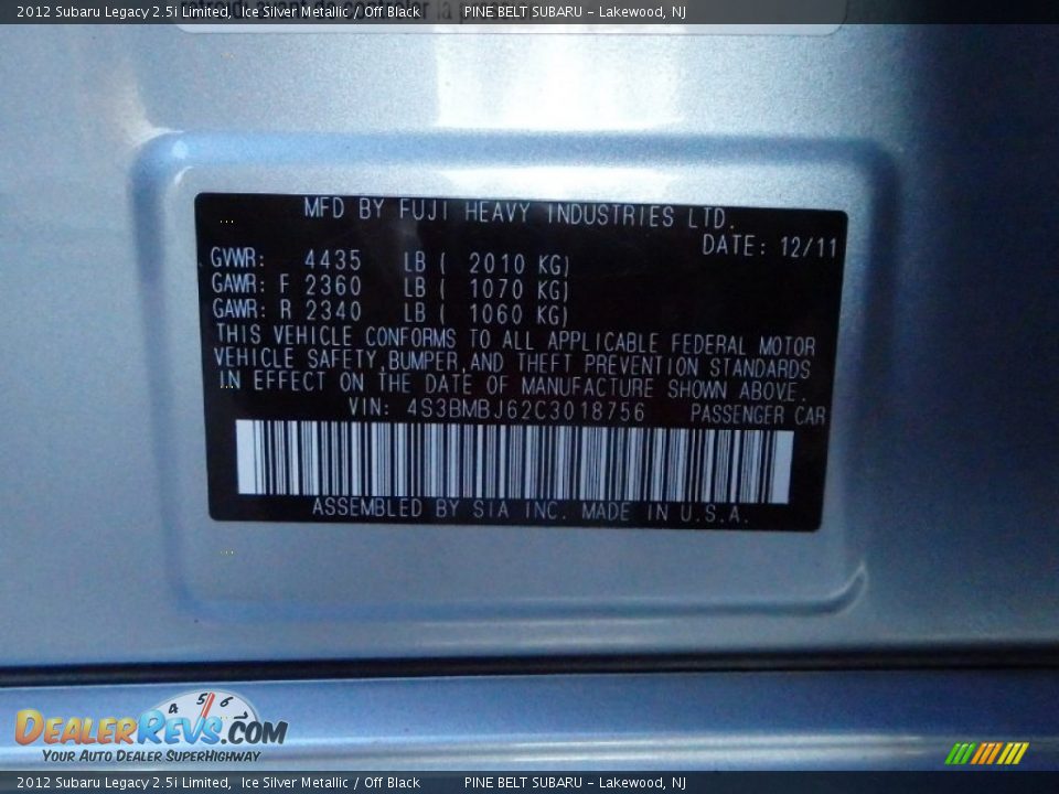 2012 Subaru Legacy 2.5i Limited Ice Silver Metallic / Off Black Photo #26