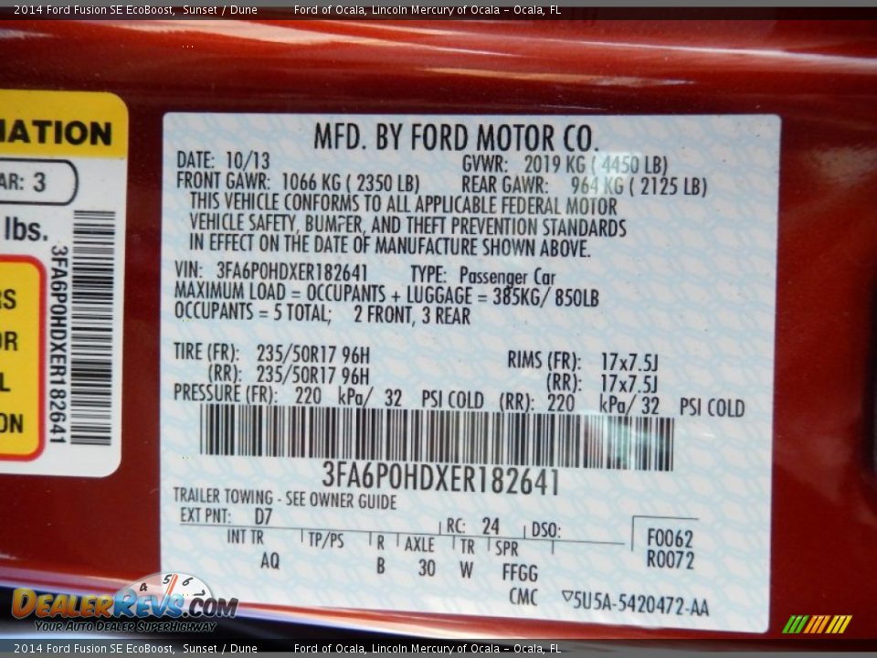 2014 Ford Fusion SE EcoBoost Sunset / Dune Photo #11