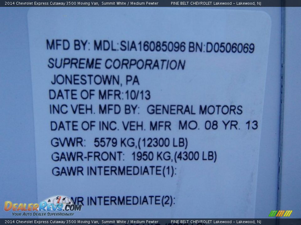 2014 Chevrolet Express Cutaway 3500 Moving Van Summit White / Medium Pewter Photo #15