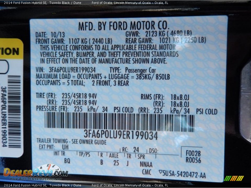 2014 Ford Fusion Hybrid SE Tuxedo Black / Dune Photo #13