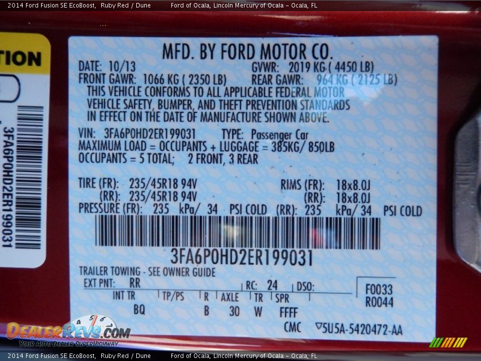 2014 Ford Fusion SE EcoBoost Ruby Red / Dune Photo #12