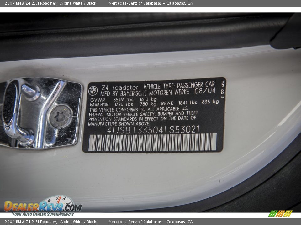 2004 BMW Z4 2.5i Roadster Alpine White / Black Photo #19