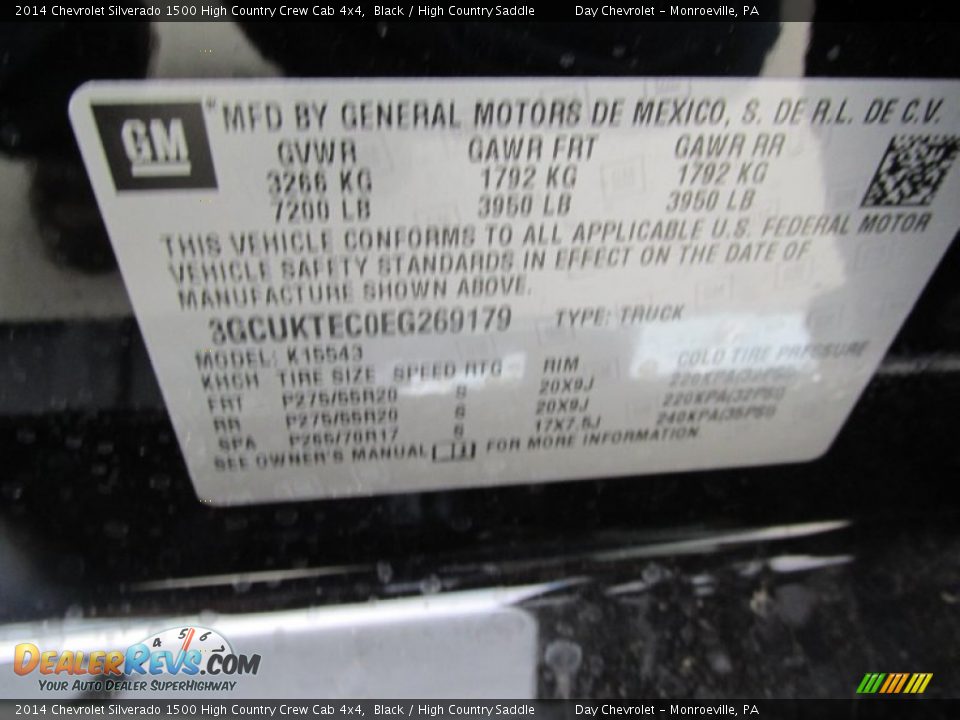 Info Tag of 2014 Chevrolet Silverado 1500 High Country Crew Cab 4x4 Photo #19