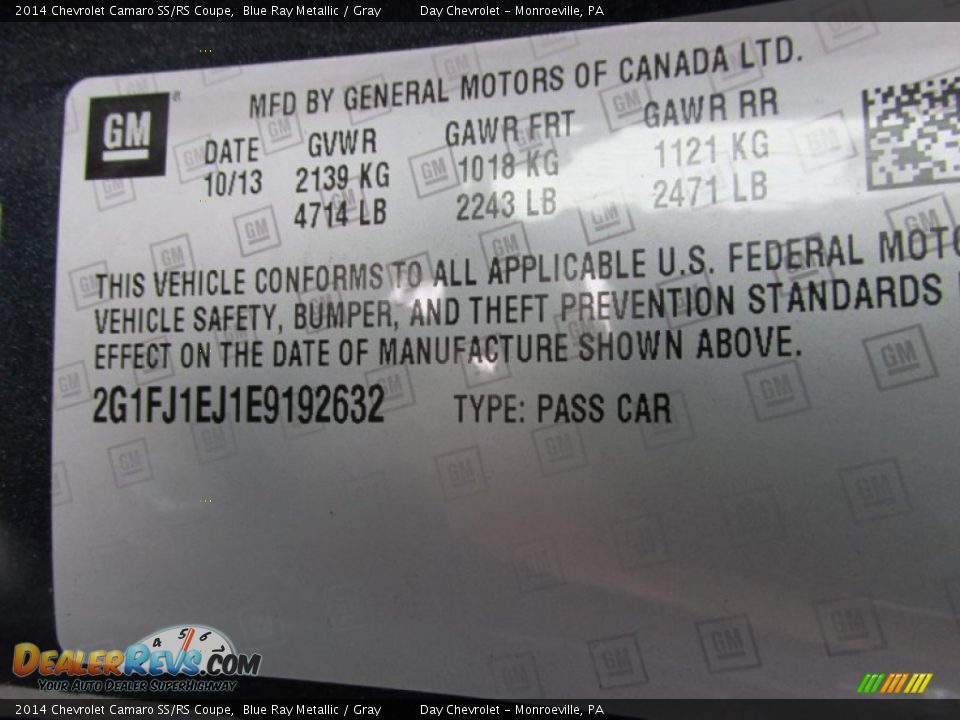 2014 Chevrolet Camaro SS/RS Coupe Blue Ray Metallic / Gray Photo #19
