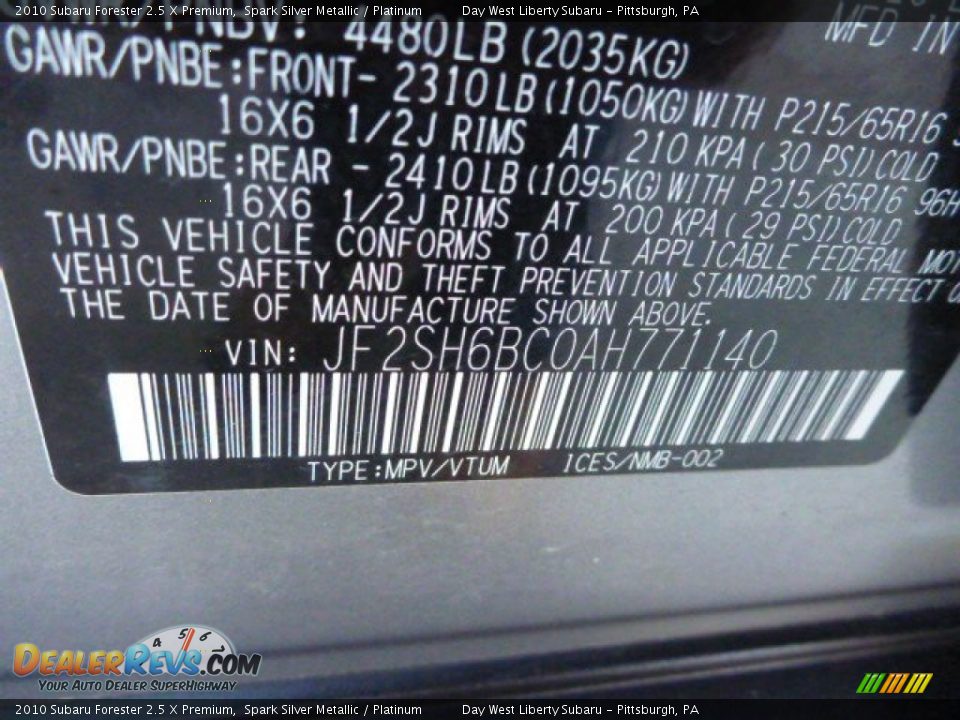 2010 Subaru Forester 2.5 X Premium Spark Silver Metallic / Platinum Photo #16