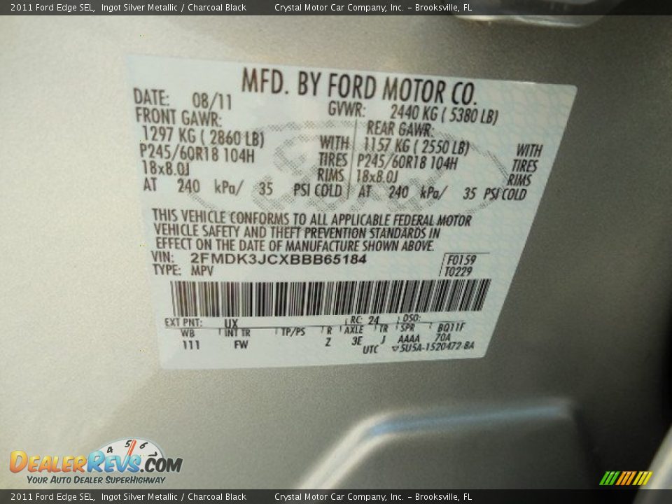 2011 Ford Edge SEL Ingot Silver Metallic / Charcoal Black Photo #23