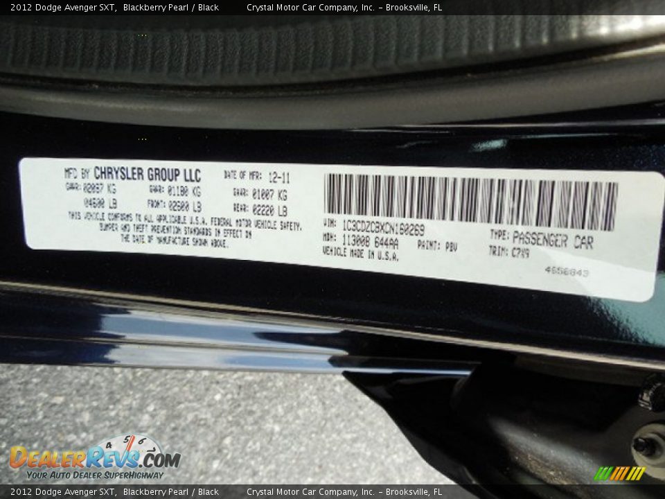 2012 Dodge Avenger SXT Blackberry Pearl / Black Photo #22