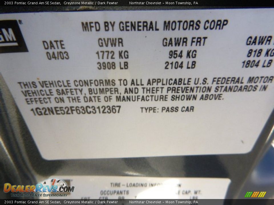 2003 Pontiac Grand Am SE Sedan Greystone Metallic / Dark Pewter Photo #19