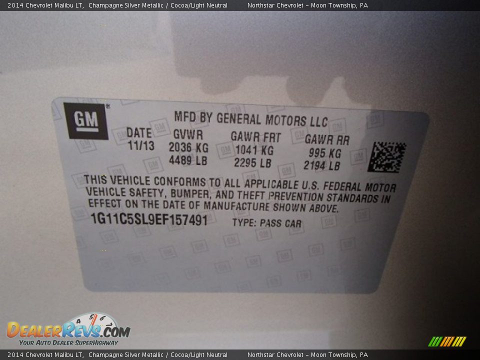 2014 Chevrolet Malibu LT Champagne Silver Metallic / Cocoa/Light Neutral Photo #20