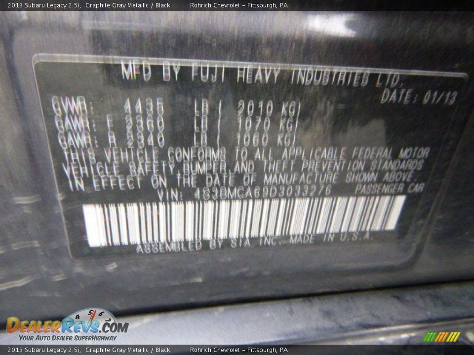 2013 Subaru Legacy 2.5i Graphite Gray Metallic / Black Photo #19